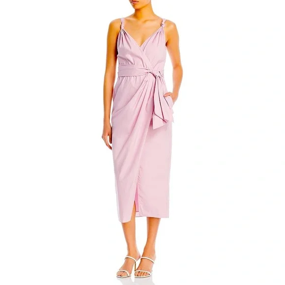 REBECCA TAYLOR Solid Poplin A-Line MIDI Wrap Belted V-Neck Dress Size 6 NEW